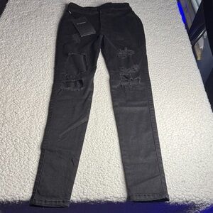 FITJEANS Women’s Regular Super Ripped High Waisted Skinny Jeans In Black